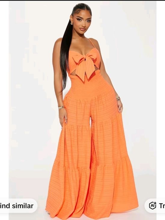 Fashion Nova Pants - Fashion Nova Orange Bow-Front Wide-Leg Jumpsuit